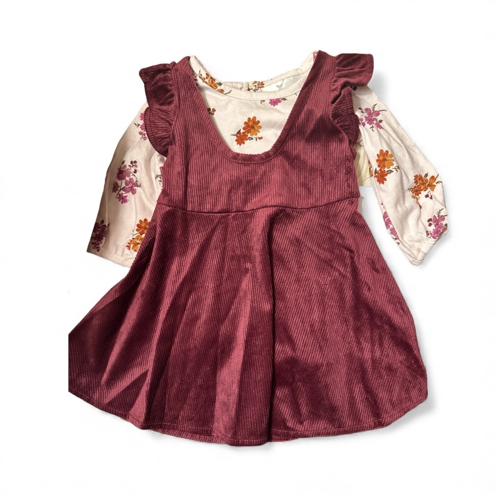 NWT Rare Editions Baby Girls Top and Corduroy Jumper, 2 Piece Set - 6-9 Mo Wine
